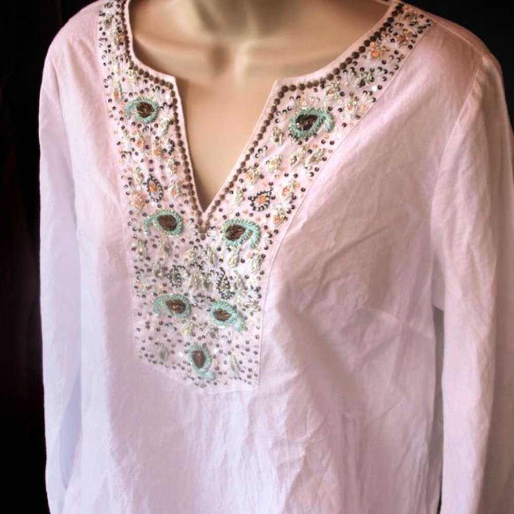 Adrienne Viittadini Boho Tunic Peasant LS Top S